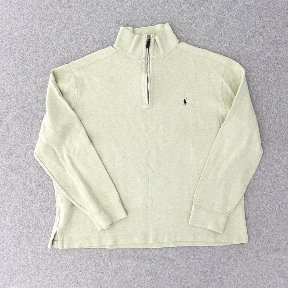 Polo Ralph Lauren‎ Mock Neck Pullover XL Sage Green Rib Cotton 1/4 Zip Sweater